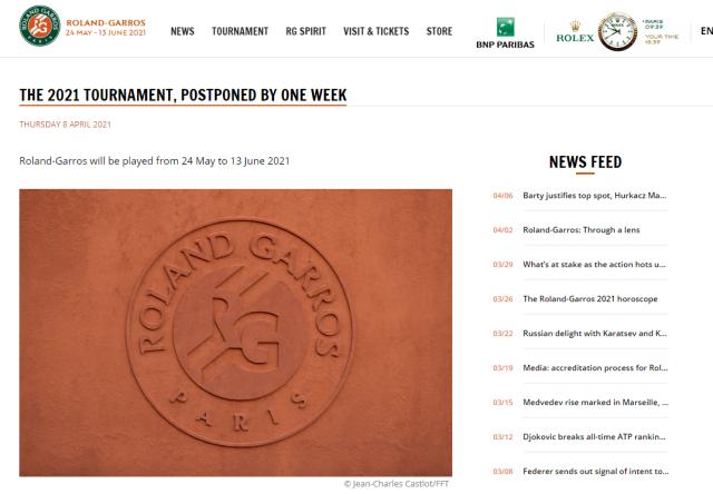 法网官宣延期一周开赛 已连续两年无法如期办赛